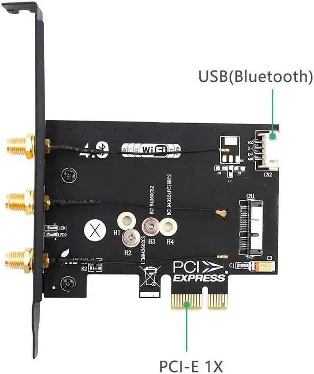 Alt view image 3 of 7 - WiFi + Bluetooth 4.0 Card to PCI-E x1 Adapter Card PC/Hackintosh Without BCM943224PCIEBT2/bcm94360CS2/BCM943602CS (Black) (WiFi + Bluetooth 4.0)