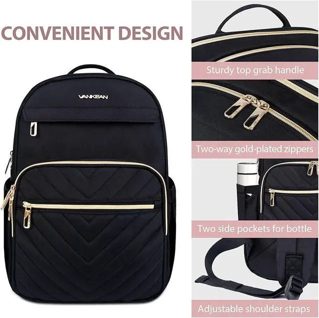 Alt view image 6 of 7 - VANKEAN 15.6 Inch Laptop Backpack for Women Men Work Bag Fashion with USB Port, Waterproof Backpacks Nurse Stylish Travel Bags Casual Daypacks for College, Business, Black