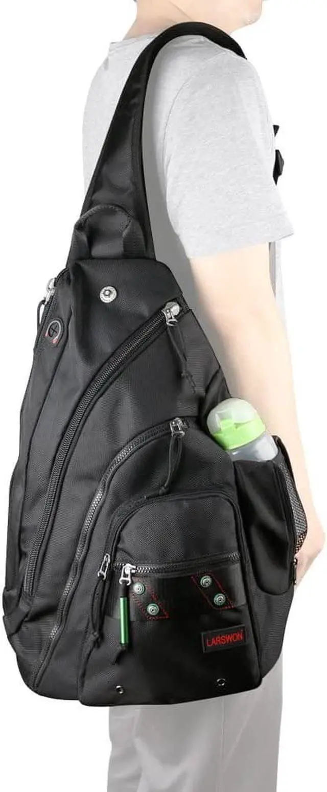 Alt view image 6 of 7 - Larswon Sling Backpack, Sling Bag Laptop, Crossbody Bag Men, Shoulder Bags Black