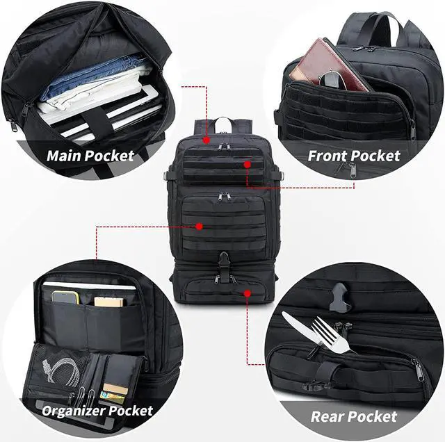 Alt view image 3 of 7 - Lunch Backpack for Men, 15.6 Inch Laptop Backpack for Work College Travel Camping Tactical Molle Daypack, Black