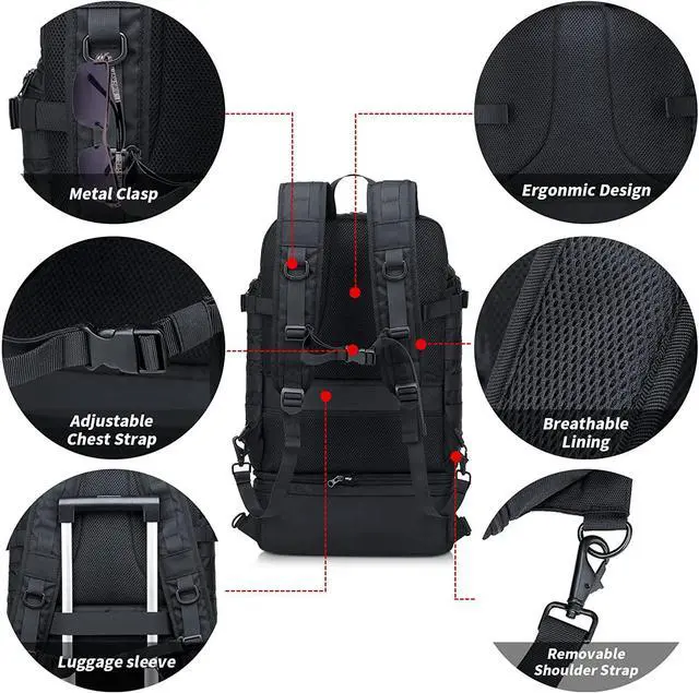 Alt view image 4 of 7 - Lunch Backpack for Men, 15.6 Inch Laptop Backpack for Work College Travel Camping Tactical Molle Daypack, Black