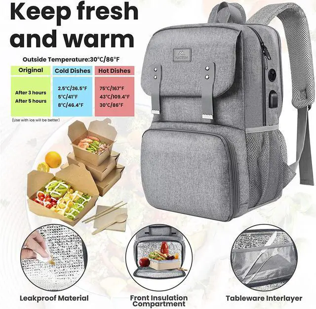 Alt view image 2 of 7 - MATEIN Backpack Lunch Bag for Women, Cooler Lunchbox Insulated Backpack with Built In Lunch Box, Water Resistant Travel Computer Bag College Daypack Fits 15.6 Inch Laptop Friendship Gifts for Women