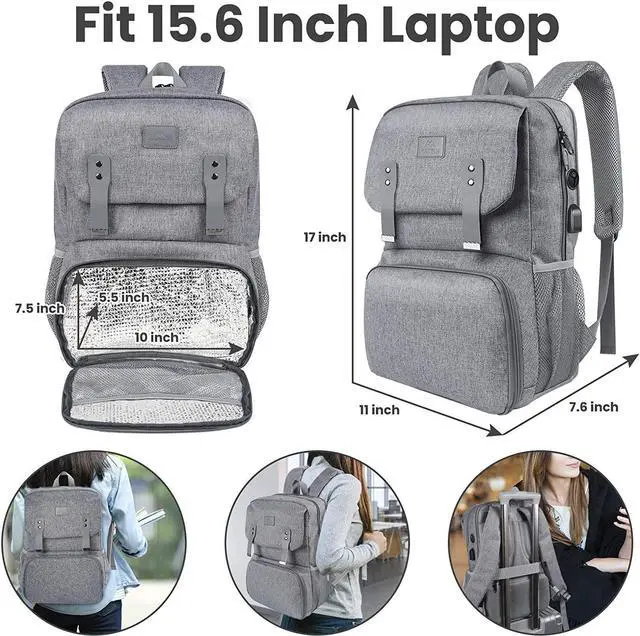 Alt view image 5 of 7 - MATEIN Backpack Lunch Bag for Women, Cooler Lunchbox Insulated Backpack with Built In Lunch Box, Water Resistant Travel Computer Bag College Daypack Fits 15.6 Inch Laptop Friendship Gifts for Women