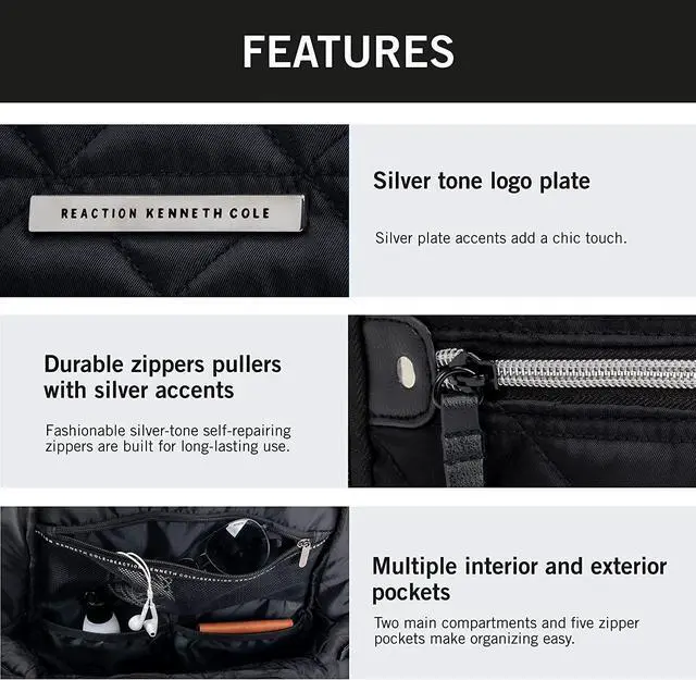 Alt view image 4 of 6 - Kenneth Cole REACTION Emma Women's Backpack 15" Laptop Bag for Work, High School, College, Travel, Black Diamond