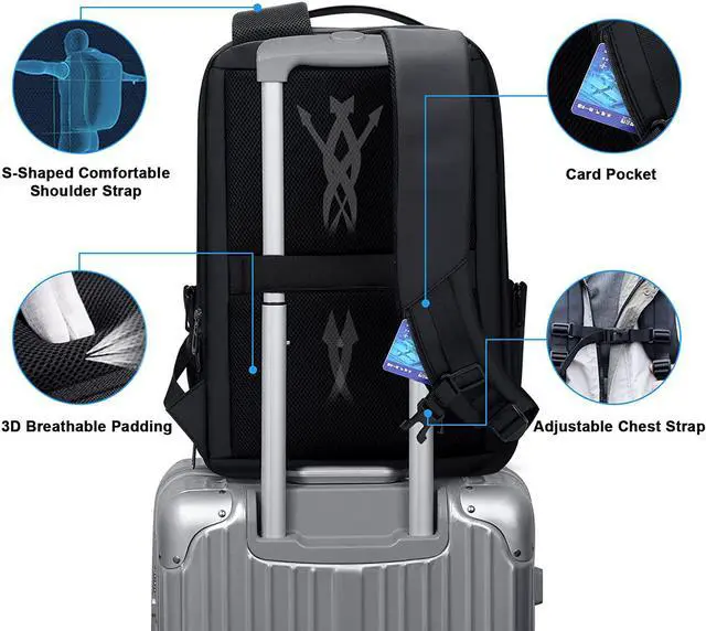Alt view image 6 of 7 - FENRUIEN Business Travel Backpack for Men, Expandable Water Resistant Computer Backpack with USB Port, Black Laptop Backpack 15.6 Inch for College/Work