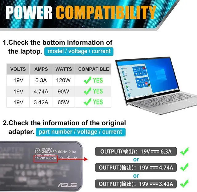 Alt view image 4 of 7 - 120W AC Adapter Laptop Charger Compatible with Asus PA-1121-28 A15-120P1A ROG GL551J GL552VW GL553V GL752VW GL753VE N550JX ZX53VW FX53VD G56JK N56JR N56JN VivoBook Q550 Q550L X550 X750J Power Cord
