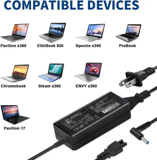 Alt view image 3 of 6 - KOGYTRI 45W HP Laptop Charger, 19.5V 2.31A AC Power Adapter, Suitable for HP Chromebook, HP Elitebook, HP Pavilion, HP Spectre, HP Envy, HP Steam
