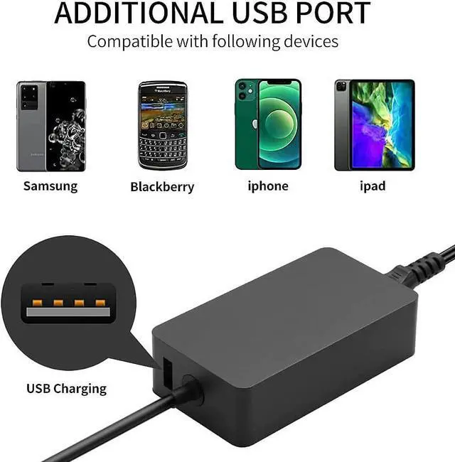 Alt view image 6 of 7 - 65W Surface Charger Compatible with Microsoft Surface Pro 10 9 8 7+ 7 6 5 4 3 X Surface Laptop 7 6 5 4 3 2 1 Surface Book 3 2 1 Surface Go 4 3 2 1 Tablet Windows Replacement Adapter