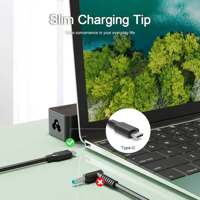 Alt view image 2 of 7 - 65W 45W USB-C Fast Charger Fit for HP Elitebook 840 Spectre x360 Chromebook Elite x2 x3 Type-C Laptop AC Power Adapter Supply Cord