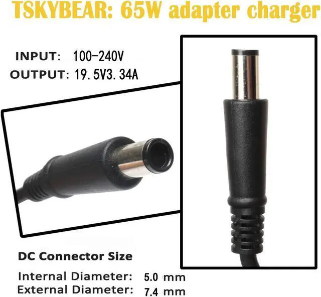 Alt view image 3 of 7 - 65W Laptop Charger Compatible for Dell Latitude E6430 E6230 E6320 E6410 E6420 7480 7280 5480 E7470 E7450 E7440 E5470 Charger Power Supply Cord 09RN2C 9T215 7W104 5U092 XD733 Charger