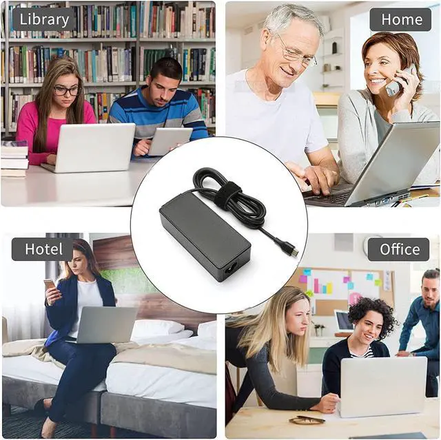 Alt view image 6 of 6 - 65W USB C Type C Charger for Lenovo ThinkPad X1 Carbon X280 X380 X390 T480 T480s T490 T490s T590 L380 L390 E580 E590 E595 Chromebook C330 100E 300E 500E N23 Yoga 910 920 720 730 AC Adapter Power Cord