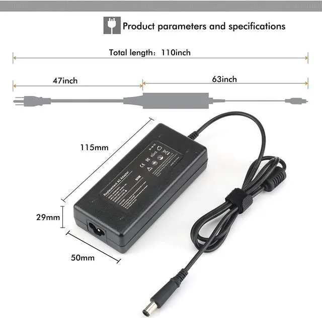 Alt view image 6 of 7 - 90W 19V AC Adapter Power Supply Cord Laptop Charger for HP Pavilion Dv4 Dv6 Dv7 G50 G60 G60T G61 G62 G72 2000; HP Compaq 2230s 2510p 2710p 6510b 6515b 8510p 8510w