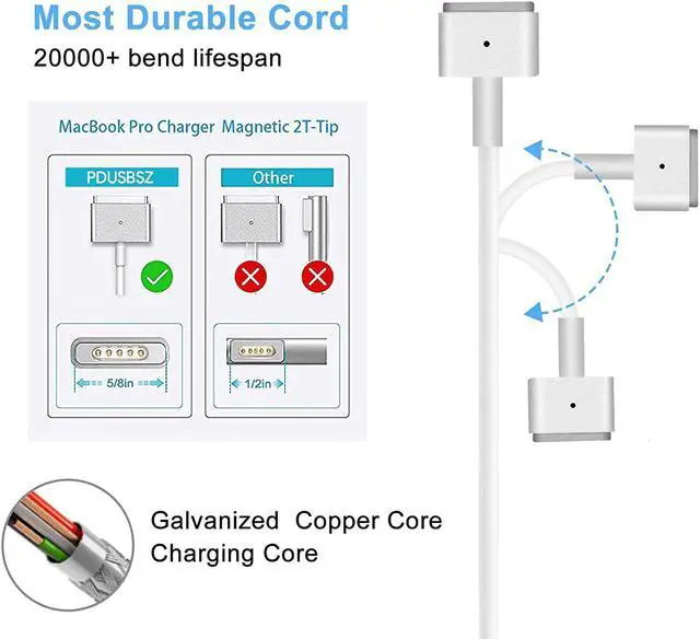 Alt view image 4 of 7 - Compatible for Mac Book Pro Charger with Cord - Replacement Magnetic 60W T-Tip Charger , Universal Power Adapter Compatible for 13-in Mac Book Air/Mac Book Charger with Retina Display(After 2012