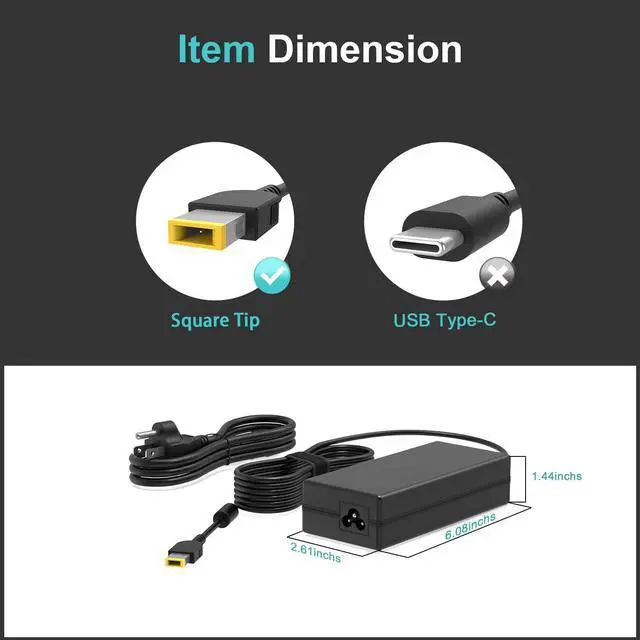 Alt view image 2 of 6 - 135W 90W AC Charger Fit for Lenovo Thinkvision 28 P27 X1 X24 Pro LT2223d, ThinkPad Universal Thunderbolt 4 USB C Smart Dock Laptop Power Supply Adapter Cord