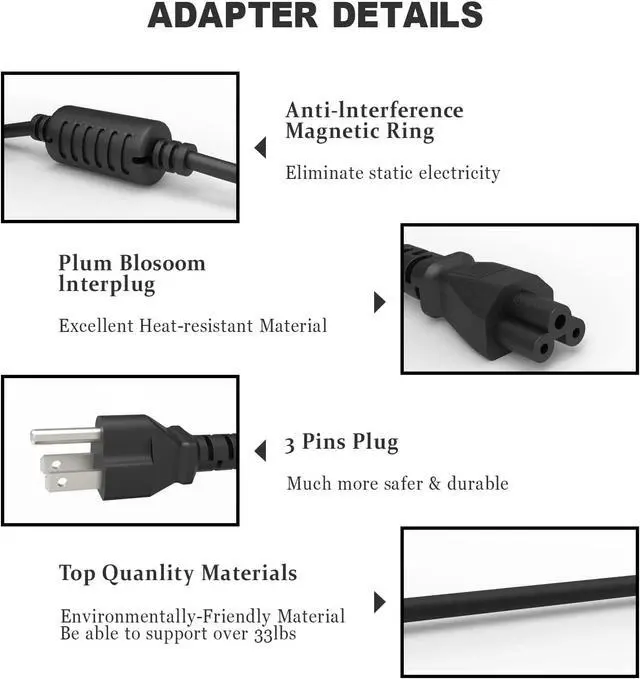 Alt view image 4 of 6 - 45W 65W Computer Charger Replacement for Dell Inspiron 11 13 14 15 3000 5000 7000 inspiron 3452 3551 3552 3558 3559 5552 5555 5558 5559 5565 5567 5568 5570 5578 P51F P25T P24T P57G Laptop Power Cord