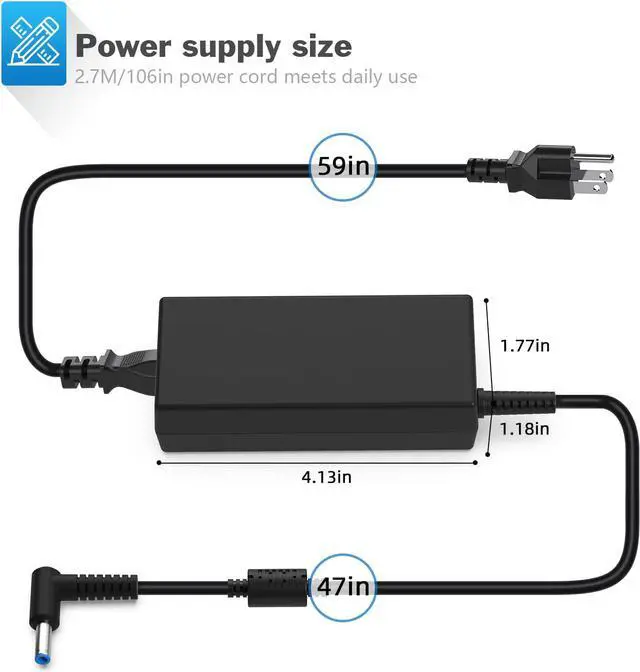 Alt view image 3 of 6 - 19.5V Laptop Charger for HP Chromebook 14 11 G3 G4 X360, Stream X360 Pavilion, Envy Spectre, Elitebook 850-G3 840-G3 820-G3 741727-001 Notebook Adapter Power Supply Cord
