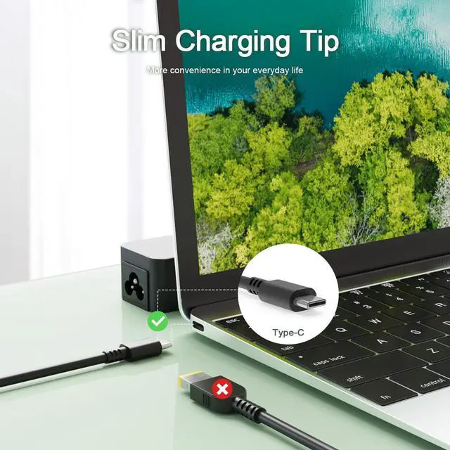 Alt view image 2 of 6 - 45W-USB-C-Charger Fit for Lenovo Thinkpad 11e Yoga Gen 6 14e Chromebook Gen 2 14W Gen 2 Laptop-AC-Power-Adapter Supply Cord