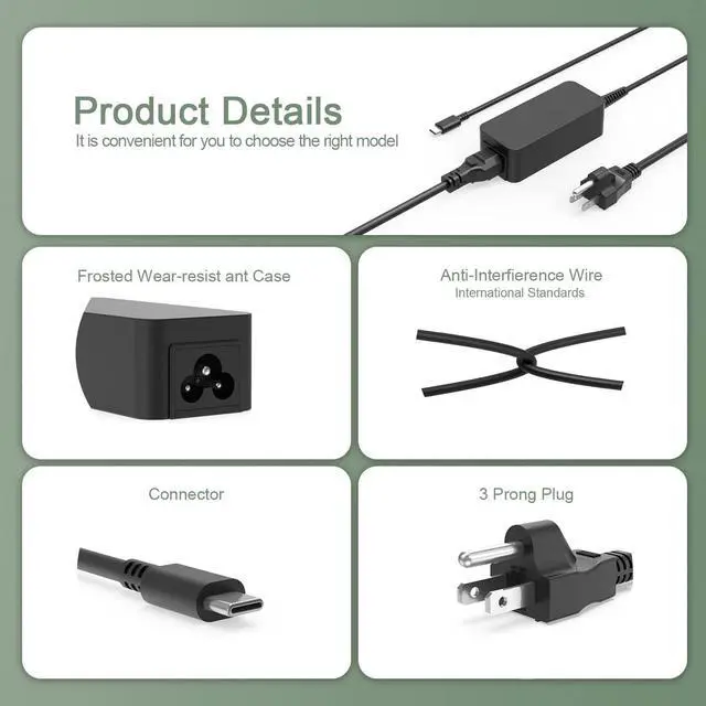 Alt view image 4 of 6 - 45W-USB-C-Charger Fit for Lenovo Thinkpad 11e Yoga Gen 6 14e Chromebook Gen 2 14W Gen 2 Laptop-AC-Power-Adapter Supply Cord