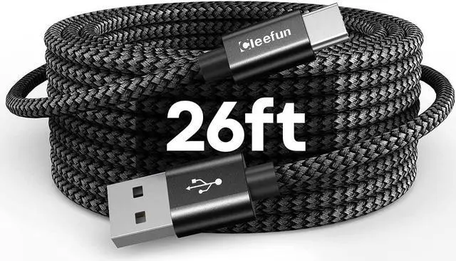 Main image of CLEEFUN Extra Long USB A USB C Cable 26ft, USB to USB C Power Cable 26 Foot | for iPhone 17 16 15, Samsung Galaxy S26 S25 S24 and More USB-C Phone, Tablet, PS5, Switch, Braided Cord (No Data)