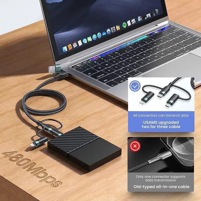 Alt view image 3 of 7 - PD 60W USB C Multi Fast Charging Cable Nylon Braided Cord 5-in-1 3A USB/C to Type C/Micro/Phone Fast Sync Charger Adapter Compatible with Laptop/Tablet/Phone
