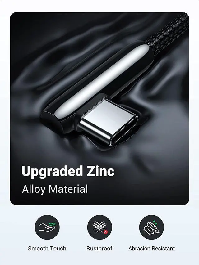 Alt view image 2 of 7 - UGREEN USB C Cable 90 Degree Right Angle USB A to Type C Fast Charging Braided Cord Compatible with iPad Mini 6 Air 4 Samsung Galaxy S21 Note 20 Z Flip Z Fold LG V60 Moto Z Z3 Nintendo Switch 6FT