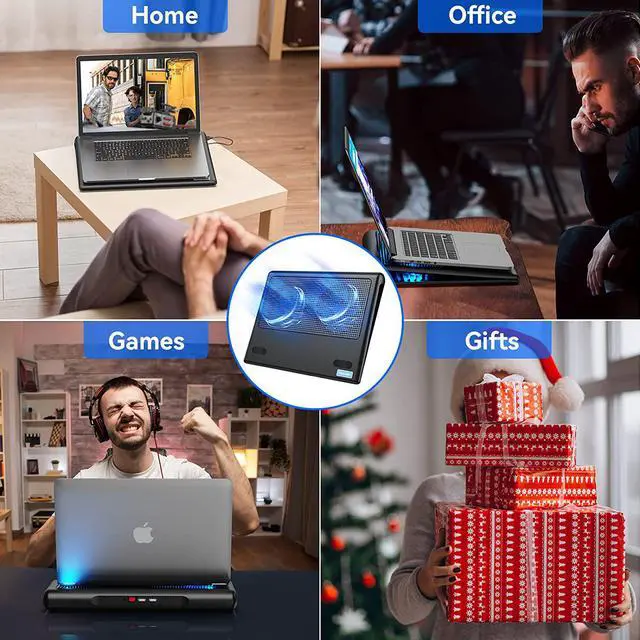 Alt view image 7 of 7 - Laptop Cooling Pad Portable Ultra-Slim Quiet Laptop Notebook Cooler Cooling Pad Stand with 2 USB Powered Fans Fits 12-16 Inches (Blue)