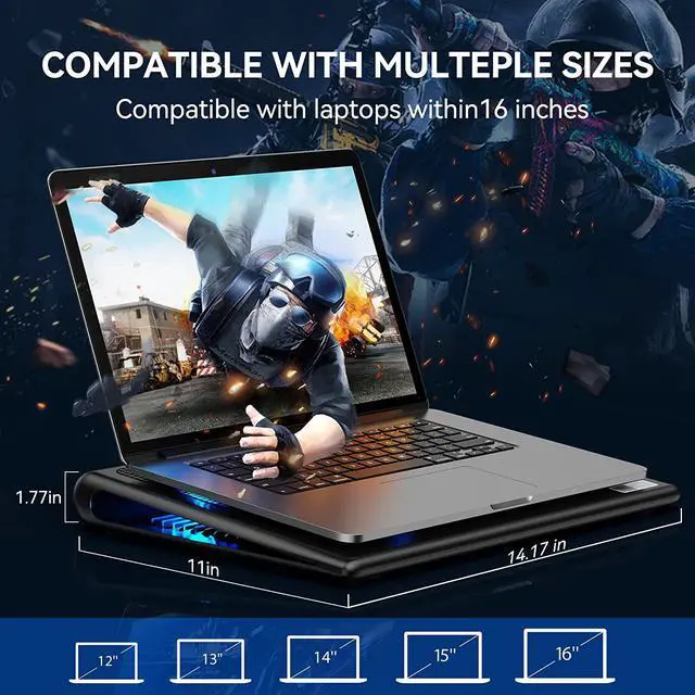 Alt view image 3 of 7 - Laptop Cooling Pad Portable Ultra-Slim Quiet Laptop Notebook Cooler Cooling Pad Stand with 2 USB Powered Fans Fits 12-16 Inches (Blue)