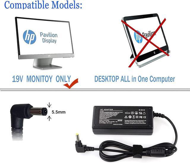 Alt view image 6 of 7 - for HP Monitor Power Cord 20" 21.5" 23" 23.8" 25" 27"; 22cwa 25vx 22bw 23bw 23cw 24ea 24es 25bw 25es 25xw 27bw 27xi 27er HP Monitor Power Supply IPS LED Backlit Full HD Display