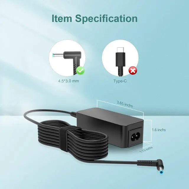 Alt view image 2 of 7 - 45W AC Charger Fit for HP Probook X360 430-G7 435-G7 435-G8 445-G7 445-G8 455-G7 455-G8 470-G7 470-G8 Laptop PC Notebook Power Supply Adapter Cord