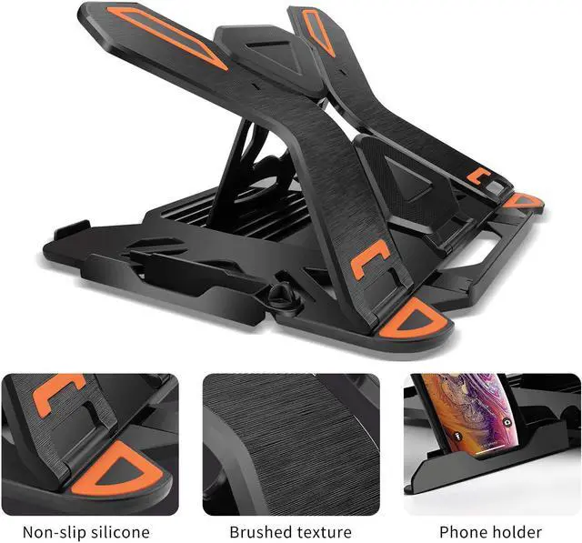 Alt view image 2 of 7 - Ergonomic Adjustable Laptop Stand for Desk with Phone Holder & 360° Rotation - Foldable Portable Stand for 10-17 Laptops MacBook Pro 16 Gaming Laptops Tablets | Heavy-Duty & Ventilated Design