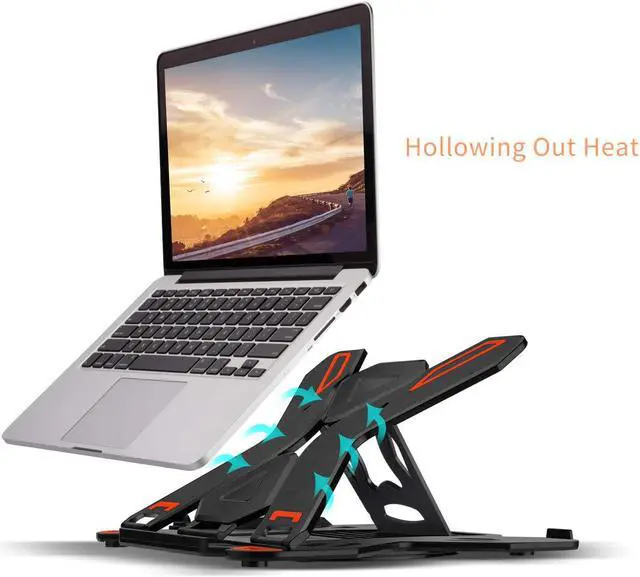 Alt view image 3 of 7 - Ergonomic Adjustable Laptop Stand for Desk with Phone Holder & 360° Rotation - Foldable Portable Stand for 10-17 Laptops MacBook Pro 16 Gaming Laptops Tablets | Heavy-Duty & Ventilated Design