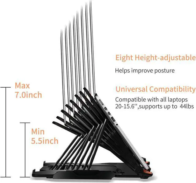 Alt view image 4 of 7 - Ergonomic Adjustable Laptop Stand for Desk with Phone Holder & 360° Rotation - Foldable Portable Stand for 10-17 Laptops MacBook Pro 16 Gaming Laptops Tablets | Heavy-Duty & Ventilated Design