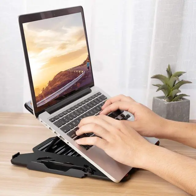 Alt view image 6 of 7 - Ergonomic Adjustable Laptop Stand for Desk with Phone Holder & 360° Rotation - Foldable Portable Stand for 10-17 Laptops MacBook Pro 16 Gaming Laptops Tablets | Heavy-Duty & Ventilated Design