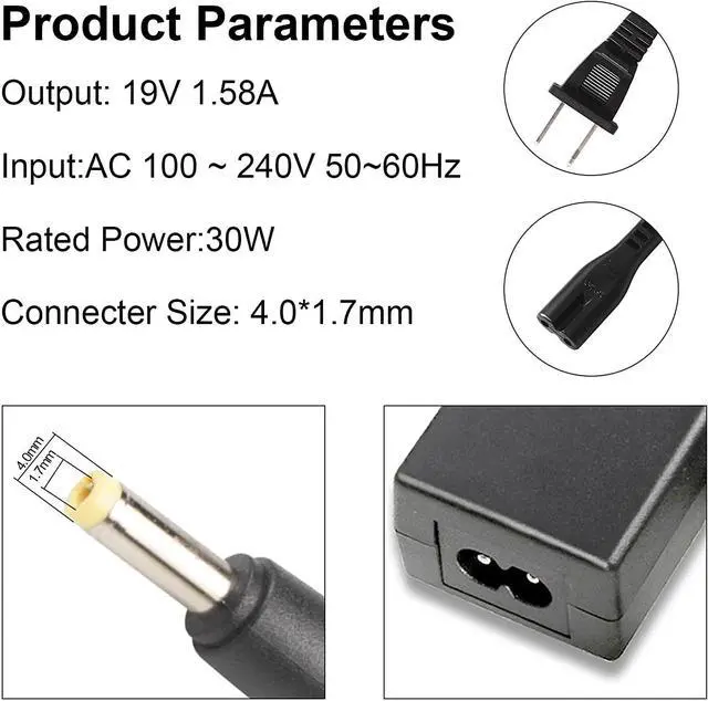 Alt view image 3 of 7 - Fancy Buying 30W AC Adapter for HP Mini 100e 102 110c 110 200 210 210t 1000 1100 1101 1104 2102 700 705 730 735 CQ10 Series Power Charger (Adapter)