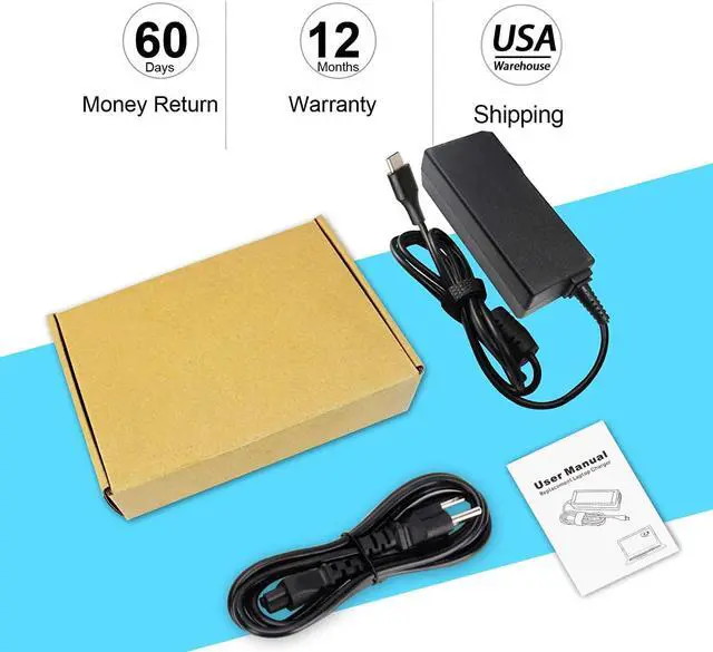 Alt view image 7 of 7 - Laptop Charger Type C Chromebook Charger USB-C for HP Chromebook Charger Laptop USB C Charger for  Charger 45W USB C Power Supply AC Adapter Power Cord Google Chromebook Charger