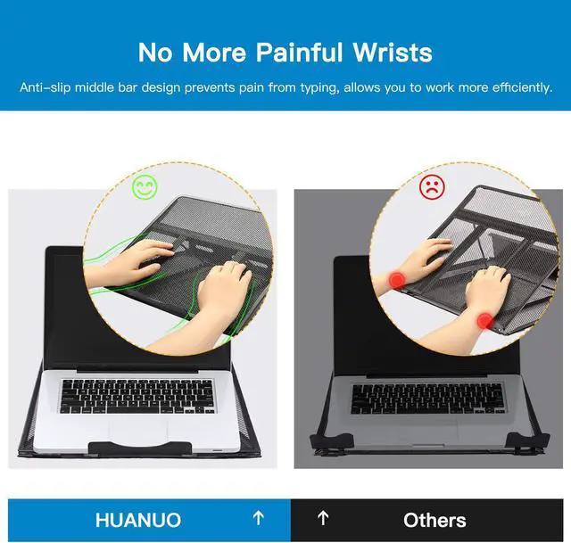 Alt view image 2 of 7 - HUANUO Adjustable Laptop Stand Riser for Desk, Fits Up to 15.6 inch Notebook, Mesh Ventilated Laptop Cooling Stand with 8 Tilt Levels
