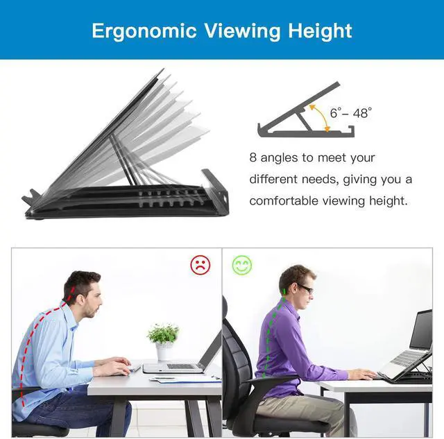 Alt view image 4 of 7 - HUANUO Adjustable Laptop Stand Riser for Desk, Fits Up to 15.6 inch Notebook, Mesh Ventilated Laptop Cooling Stand with 8 Tilt Levels