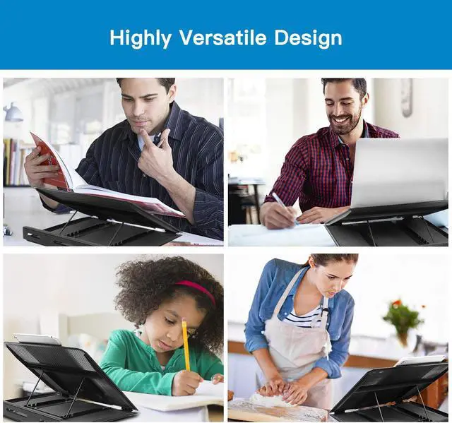 Alt view image 6 of 7 - HUANUO Adjustable Laptop Stand Riser for Desk, Fits Up to 15.6 inch Notebook, Mesh Ventilated Laptop Cooling Stand with 8 Tilt Levels