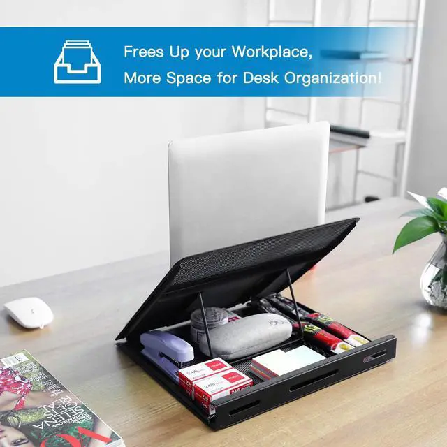 Alt view image 7 of 7 - HUANUO Adjustable Laptop Stand Riser for Desk, Fits Up to 15.6 inch Notebook, Mesh Ventilated Laptop Cooling Stand with 8 Tilt Levels