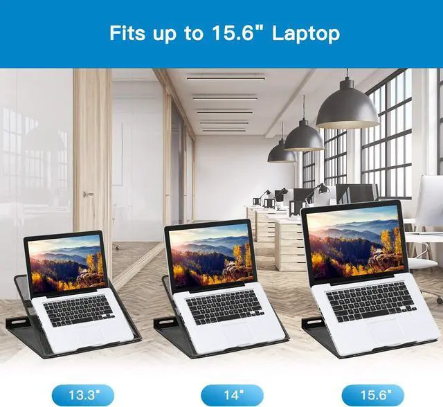 Alt view image 5 of 7 - HUANUO Adjustable Laptop Stand Riser for Desk, Fits Up to 15.6 inch Notebook, Mesh Ventilated Laptop Cooling Stand with 8 Tilt Levels