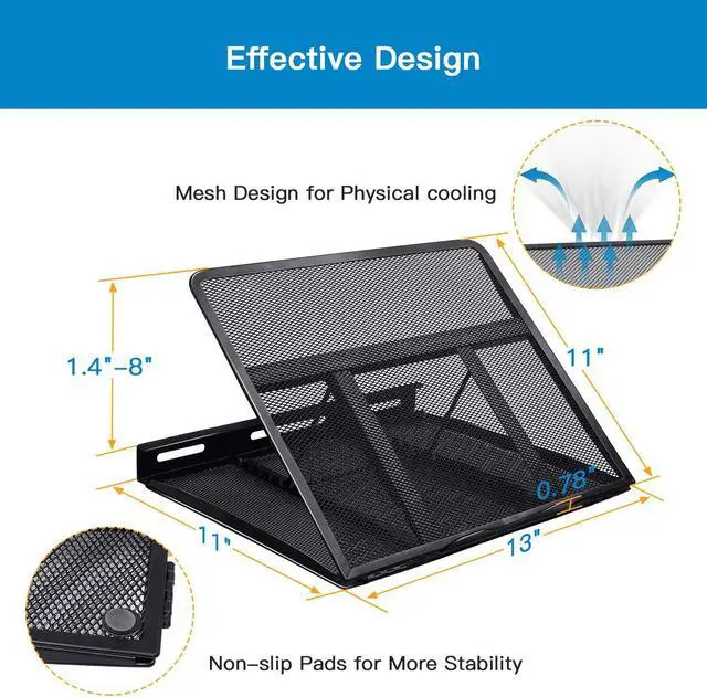 Alt view image 3 of 7 - HUANUO Adjustable Laptop Stand Riser for Desk, Fits Up to 15.6 inch Notebook, Mesh Ventilated Laptop Cooling Stand with 8 Tilt Levels
