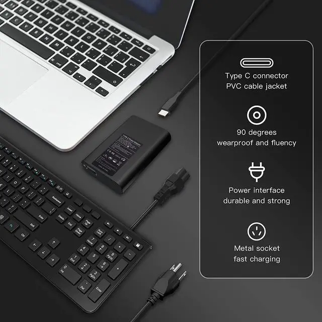 Alt view image 2 of 7 - 65W USB Type C AC Adapter for Dell Latitude 14 7400 7410 7420 5400 5420 5310, Dell Latitude 12 13 5300 5301 5320 7210 2-in1 USB-C Laptop Charger Power Supply Cord
