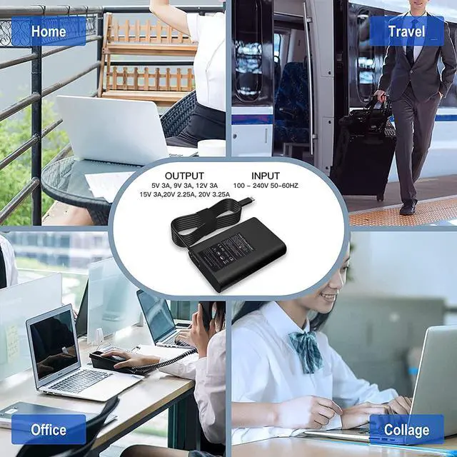 Alt view image 7 of 7 - 65W USB Type C AC Adapter for Dell Latitude 14 7400 7410 7420 5400 5420 5310, Dell Latitude 12 13 5300 5301 5320 7210 2-in1 USB-C Laptop Charger Power Supply Cord
