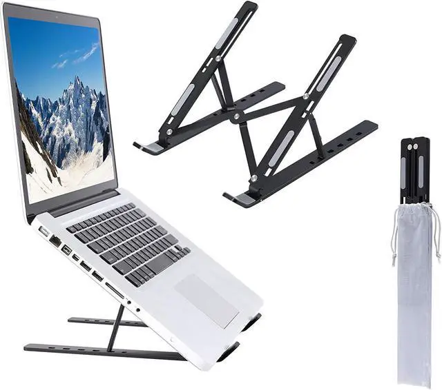 Main image of SweeHo Laptop Stands, Portable Foldable Laptop Holder, Ergonomic Laptop Stand Adjustable Height 6 Angles , Aluminum Alloy MacBook Stand for Desk, Best Gifts for Valentine's Day (Black)