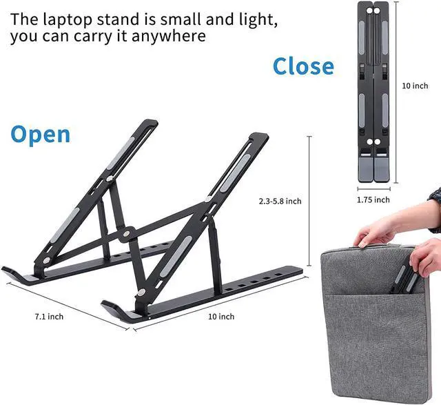 Alt view image 5 of 6 - SweeHo Laptop Stands, Portable Foldable Laptop Holder, Ergonomic Laptop Stand Adjustable Height 6 Angles , Aluminum Alloy MacBook Stand for Desk, Best Gifts for Valentine's Day (Black)