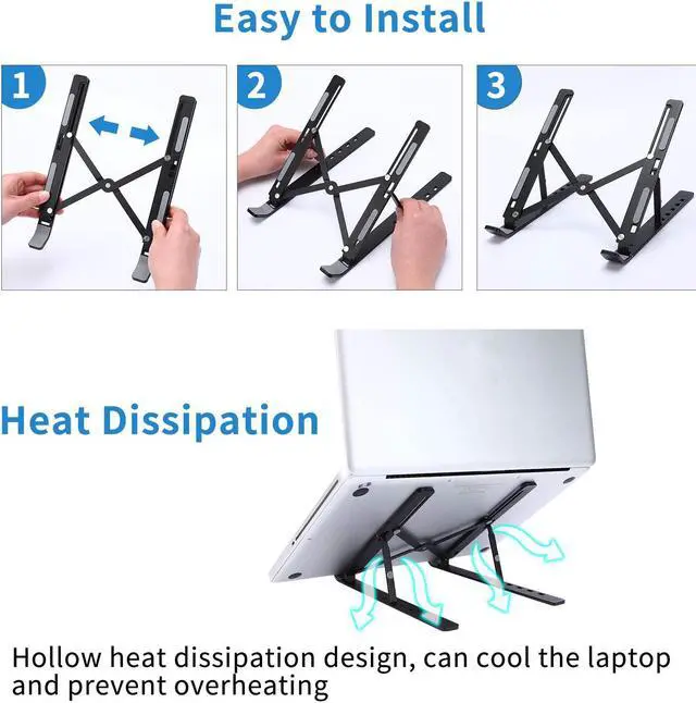 Alt view image 4 of 6 - SweeHo Laptop Stands, Portable Foldable Laptop Holder, Ergonomic Laptop Stand Adjustable Height 6 Angles , Aluminum Alloy MacBook Stand for Desk, Best Gifts for Valentine's Day (Black)