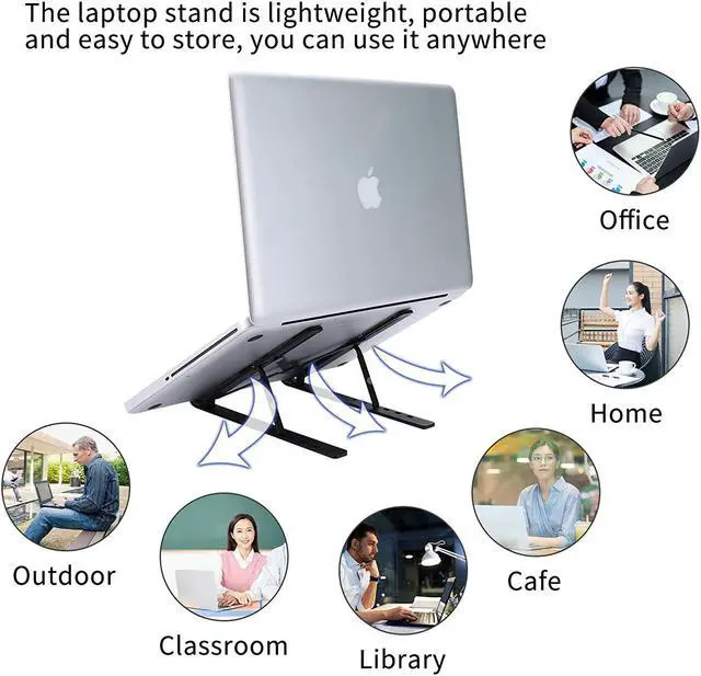 Alt view image 6 of 6 - SweeHo Laptop Stands, Portable Foldable Laptop Holder, Ergonomic Laptop Stand Adjustable Height 6 Angles , Aluminum Alloy MacBook Stand for Desk, Best Gifts for Valentine's Day (Black)