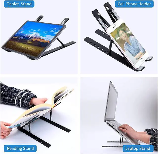 Alt view image 3 of 6 - SweeHo Laptop Stands, Portable Foldable Laptop Holder, Ergonomic Laptop Stand Adjustable Height 6 Angles , Aluminum Alloy MacBook Stand for Desk, Best Gifts for Valentine's Day (Black)