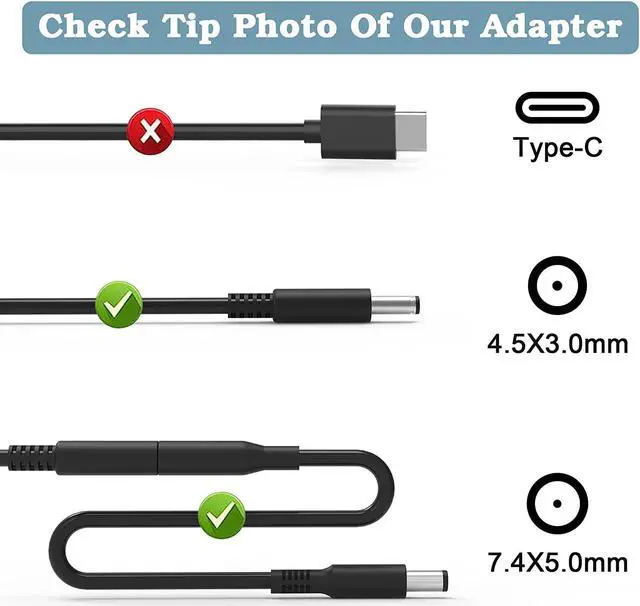 Alt view image 2 of 7 - 65W 45W AC Adapter Laptop Charger Compatible with Dell Inspiron15-3000 15-5000 15-7000 11-3000 14-3000 14-5000 13-5000 13-7000 Series 3521 5548 5784 1525 3190 7490 3310 3583 XPS Power Cord