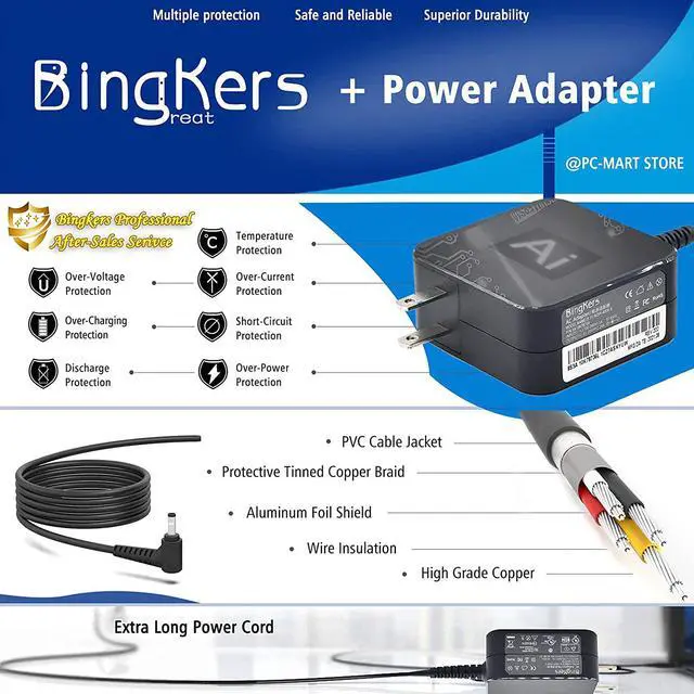 Alt view image 4 of 7 - 45W 20V 2.25A Replacement Charger AC Power Adapter PA-1450-55LL, 5A10H42923 for Lenovo B50-10 /Ideapad 100 710s / Flex 4-1130 14 15/Yoga 710 510 Series Laptops